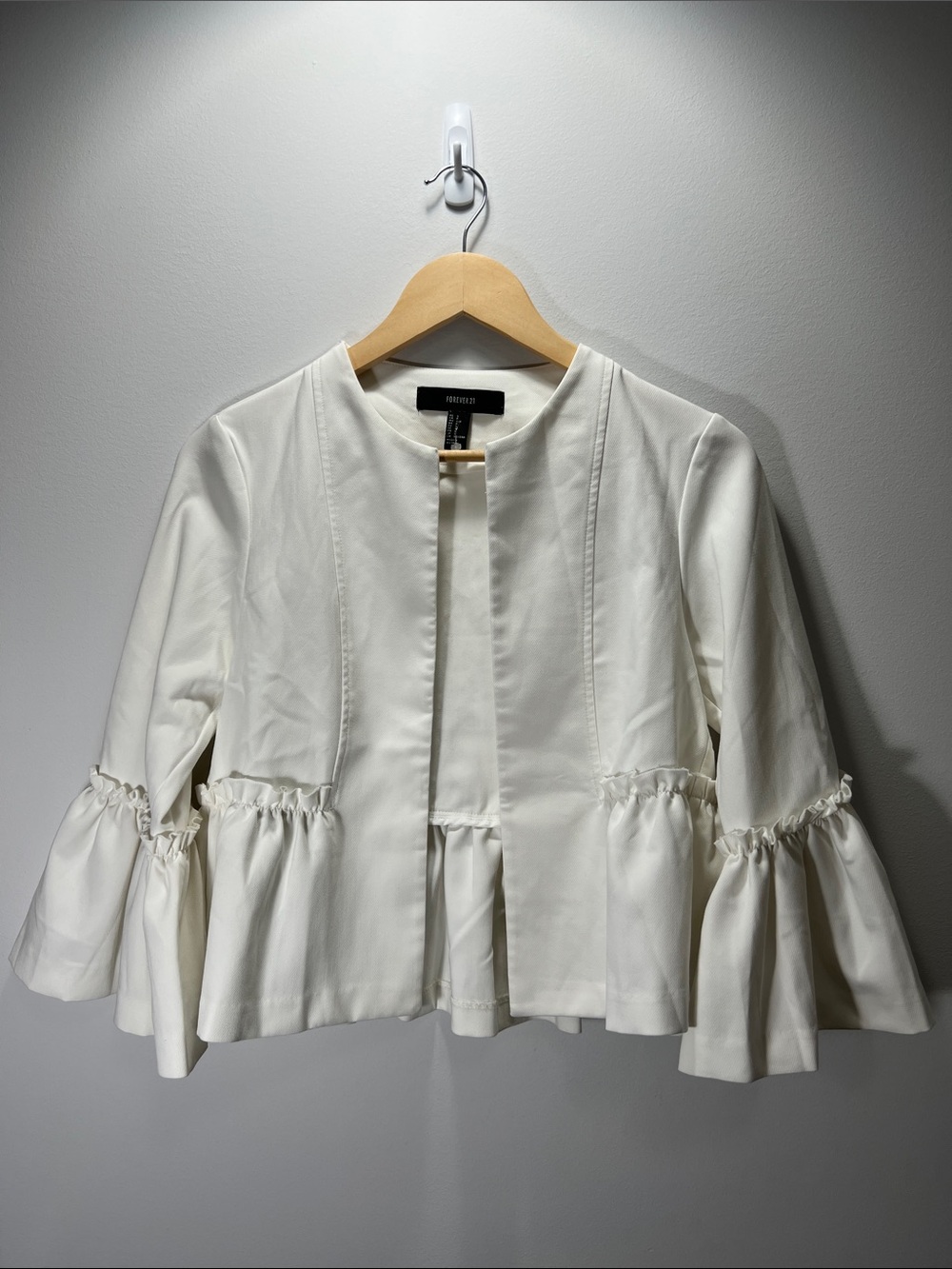 Forever 21 Women's Ivory Ruffle-Peplum Jacket - Small